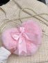 Mini Bow Decor Faux Pearl Beaded Fluffy Heart Shaped Novelty Bag