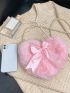 Mini Bow Decor Faux Pearl Beaded Fluffy Heart Shaped Novelty Bag