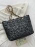 Quilted Pattern Chain Shoulder Tote Bag