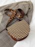 Mini Houndstooth Pattern Flap Saddle Bag