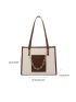 Letter Graphic Two Tone Shoulder Tote Bag