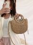 Drawstring Decor Straw Bag