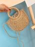 Drawstring Decor Straw Bag