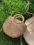 Drawstring Decor Straw Bag