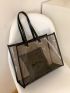 Clear Contrast Binding Shoulder Tote Bag With Inner Pouch