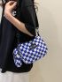 Checkered Pattern Letter Patched Detail Saddle Bag With Small Pouch