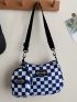 Checkered Pattern Letter Patched Detail Saddle Bag With Small Pouch