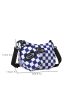 Checkered Pattern Letter Patched Detail Saddle Bag With Small Pouch