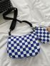 Checkered Pattern Letter Patched Detail Saddle Bag With Small Pouch