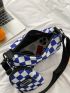 Checkered Pattern Letter Patched Detail Saddle Bag With Small Pouch