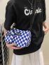 Checkered Pattern Letter Patched Detail Saddle Bag With Small Pouch