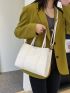 Letter Embossed Shoulder Tote Bag