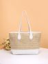 Two Tone Straw Tote Bag