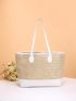 Two Tone Straw Tote Bag