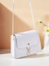 Mini Crocodile Embossed Faux Pearl Decor Flap Square Bag