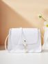 Mini Crocodile Embossed Faux Pearl Decor Flap Square Bag