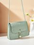 Mini Crocodile Embossed Faux Pearl Decor Flap Square Bag