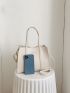 Letter Embossed Shoulder Tote Bag