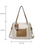 Two Tone Shoulder Tote Bag With Bag Charm