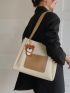 Two Tone Shoulder Tote Bag With Bag Charm