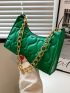 Heart Quilted Chain Baguette Bag