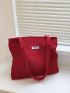 Letter Patch Corduroy Shopper Bag