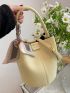 Letter & Litchi Embossed Twilly Scarf Decor Bucket Bag