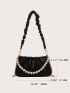 Minimalist Beaded Detail Chain Ruched Bag