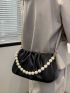 Minimalist Beaded Detail Chain Ruched Bag