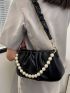 Minimalist Beaded Detail Chain Ruched Bag