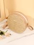 Metal Decor Straw Circle Bag