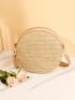 Metal Decor Straw Circle Bag