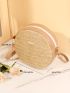 Metal Decor Straw Circle Bag