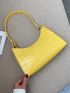 Neon Yellow Crocodile Embossed Baguette Bag