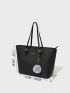 Letter Graphic Shoulder Tote Bag With Small Pouch & Bag Charm