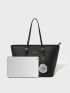 Letter Graphic Shoulder Tote Bag With Small Pouch & Bag Charm