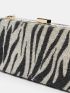 Zebra Striped Pattern Allover Rhinestone Decor Box Bag