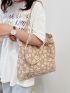 Jacquard Floral Pattern Shoulder Tote Bag