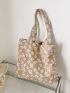 Jacquard Floral Pattern Shoulder Tote Bag