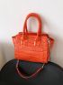 Crocodile Embossed Double Handle Square Bag