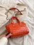 Crocodile Embossed Double Handle Square Bag