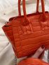 Crocodile Embossed Double Handle Square Bag