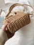 Mini Twilly Scarf Decor Drawstring Design Straw Bag