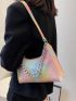 Top Handle Chain Colorblock Baguette Bag