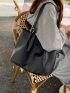 Patch Decor O-ring Detail Textured Shoulder Tote Bag