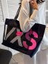 Letter Graphic Patch Decor Shoulder Tote Bag