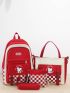 4pcs Cartoon & Checkered Graphic Backpack Set