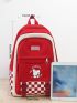 4pcs Cartoon & Checkered Graphic Backpack Set