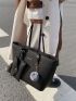 Letter Graphic Shoulder Tote Bag With Small Pouch & Bag Charm