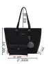 Letter Graphic Shoulder Tote Bag With Small Pouch & Bag Charm